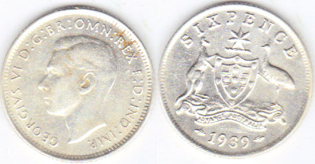 1939 Australia silver Sixpence (gVF) A001240